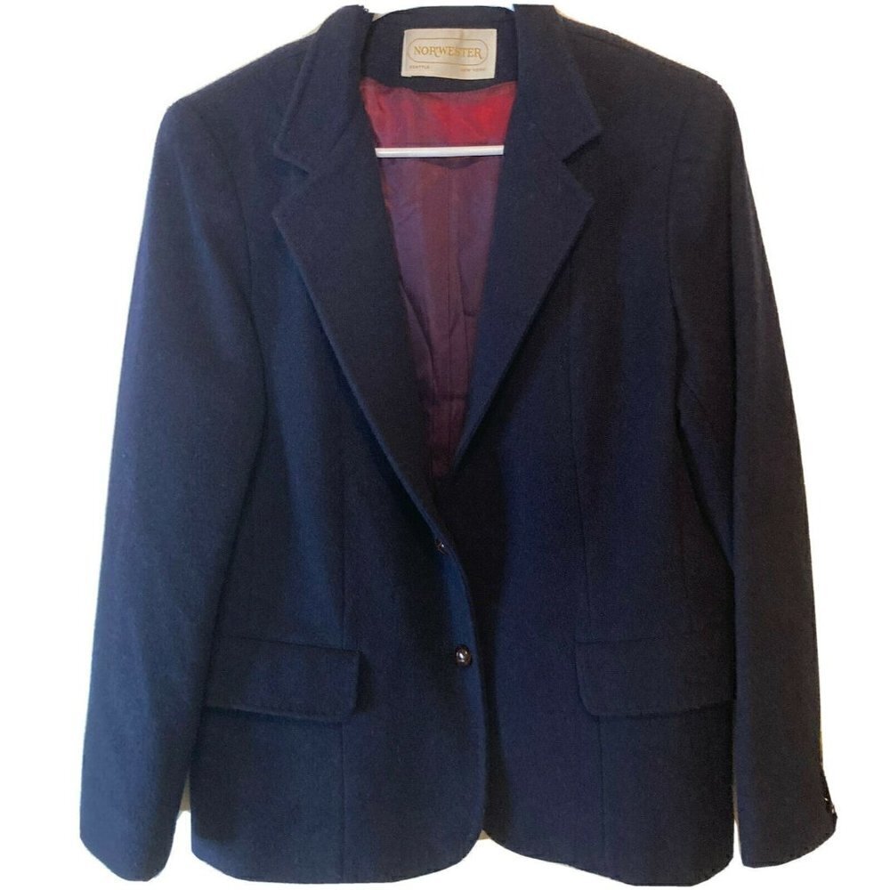 Vintage Nor’wester Made in USA Navy Blue Wool Blend Blazer Jacket Size 15-16*